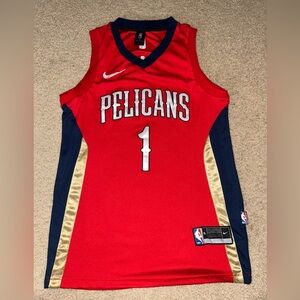 Nike Red Pelicans Jersey with Navy and Gold Accents
